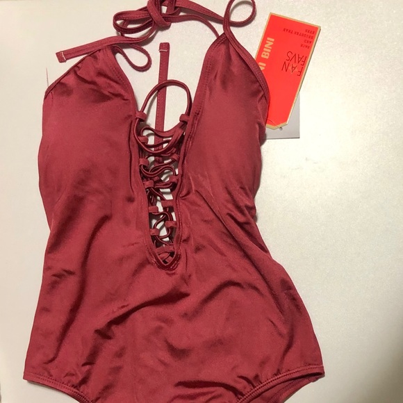 Gianni Bini Plunging Lace Up Swimsuit - Picture 3 of 3